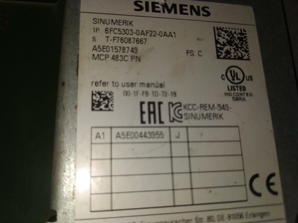 Siemens 6fc5303-0af22-0aa1 Keypad