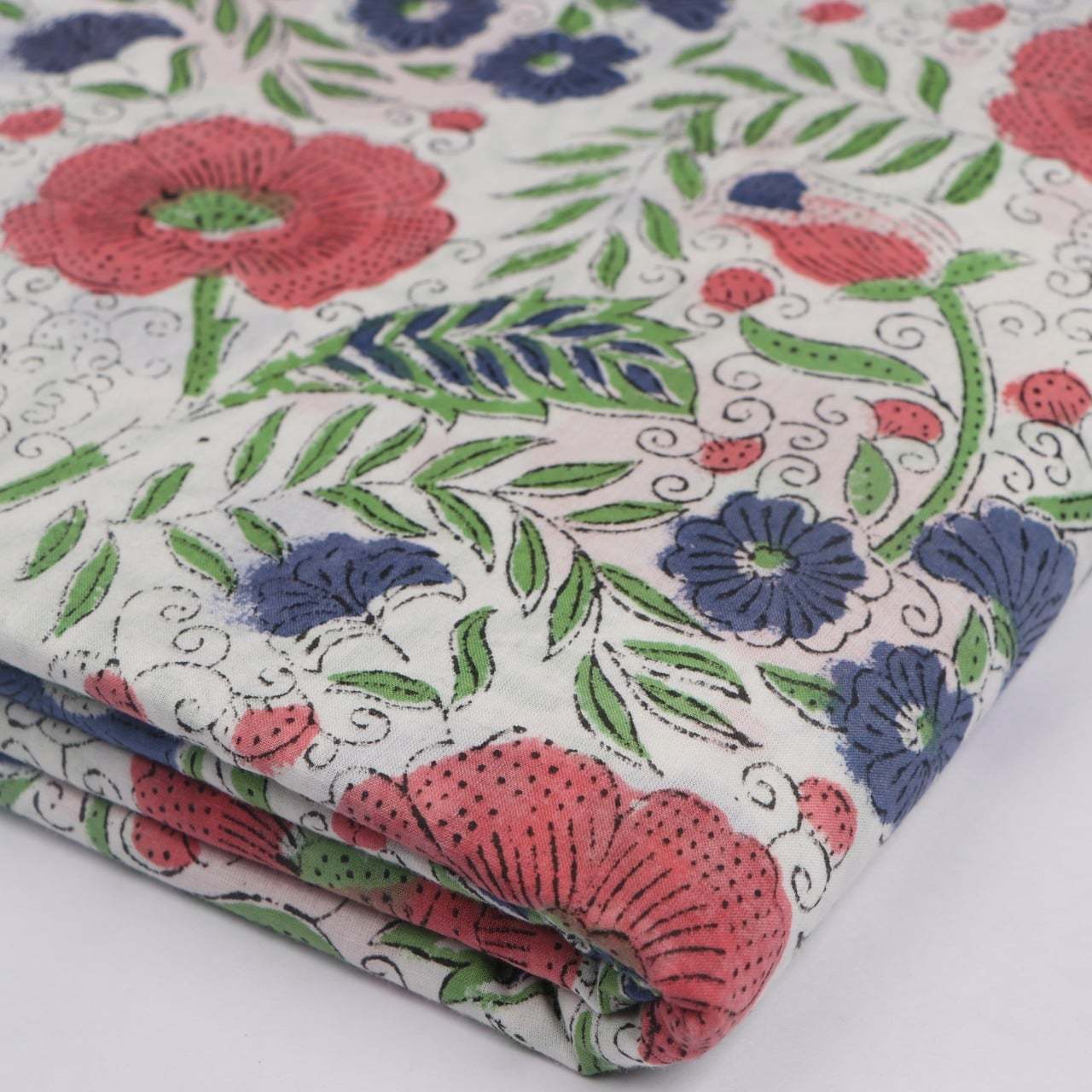 Hand Block Printed Fabric - 100% Cotton, 44 Inch Width, Multi Color | Washable, 10 Meter Yarn Count, Soft Voile For Dress Making