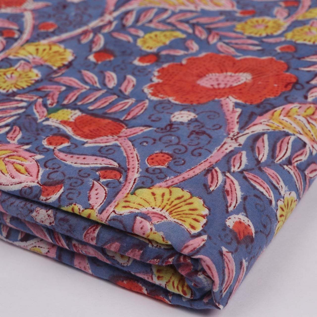 Hand Block Printed Fabric - 100% Cotton, 44 Inch Width, Multi Color | Washable, 10 Meter Yarn Count, Soft Voile For Dress Making