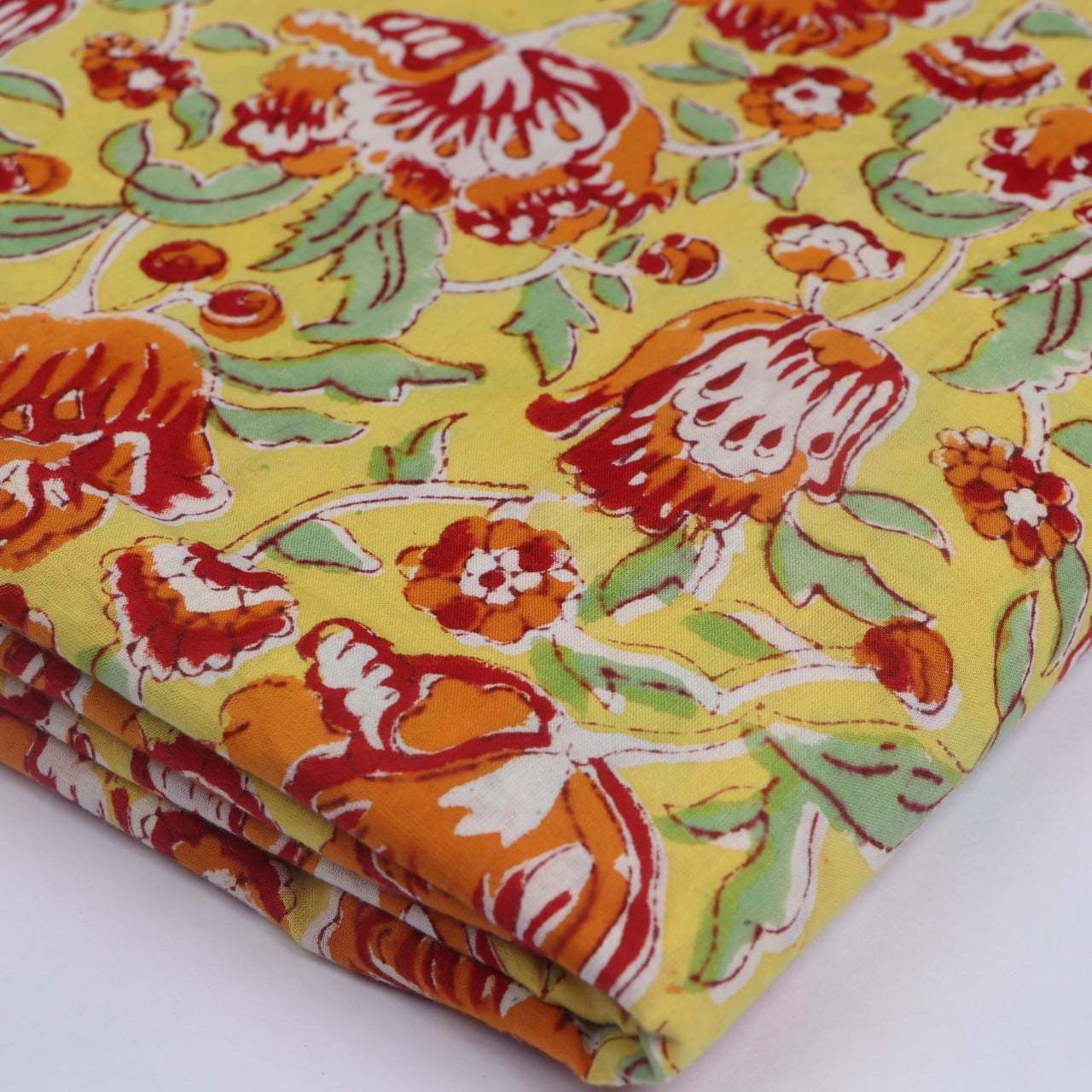 Hand Block Printed Fabric - 100% Cotton, 44 Inch Width, Multi Color | Washable, 10 Meter Yarn Count, Soft Voile For Dress Making