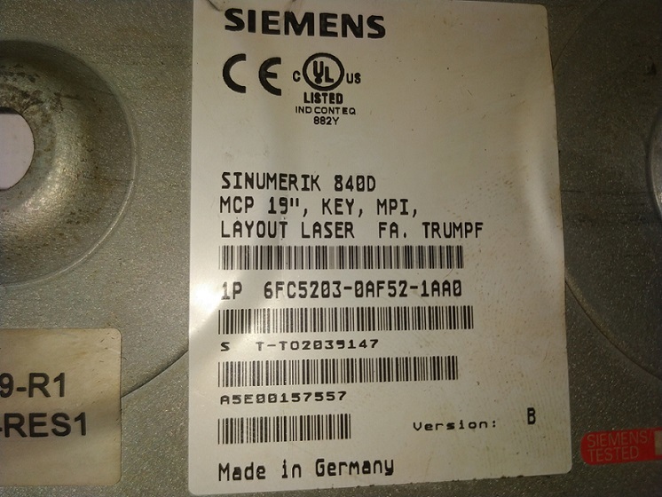 Siemens 6fc5203-0af52-1aa0 Keypad