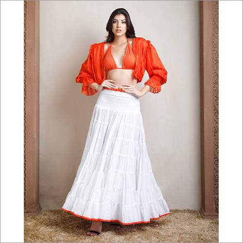 Orange 3 Peice Cameric Skirt Set