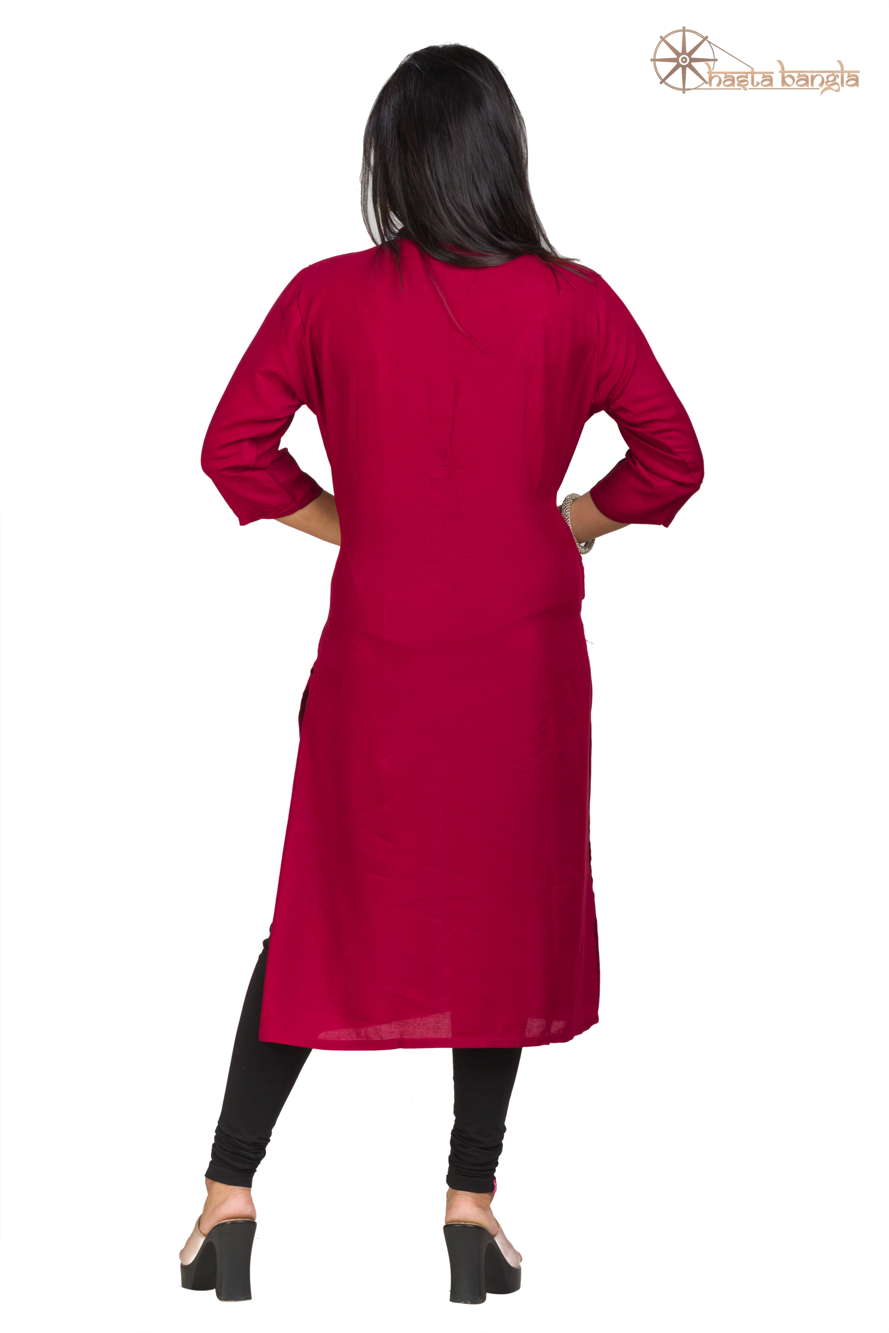 Maroon Gota Patti & Moti Hand Embroidery Cotton Kurti