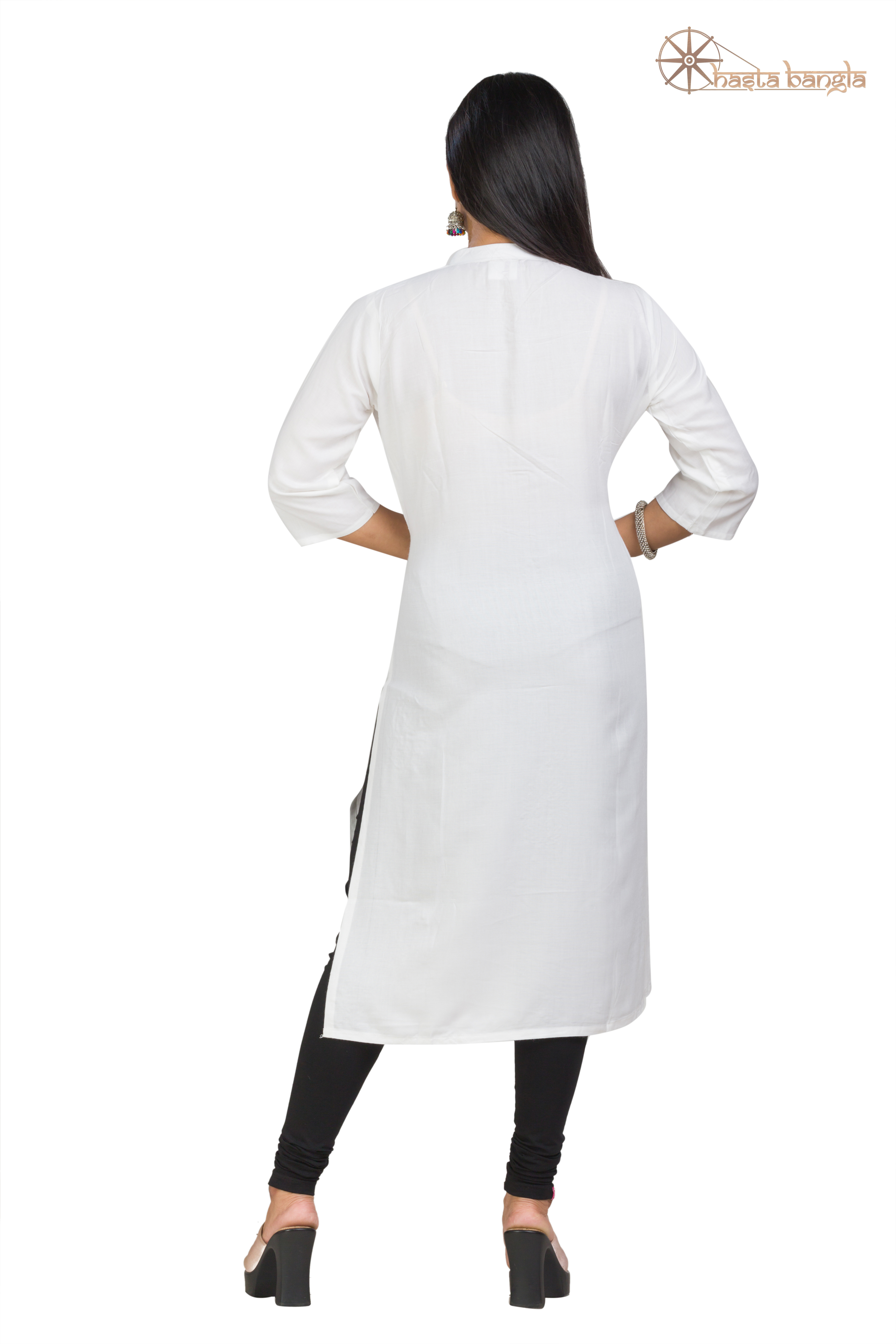 Gota Patti & Moti Hand Embroidery Cotton Kurti - Customized Sizes Available In Ivory White | Breathable Fabric, Perfect For Daily Wear In All Seasons