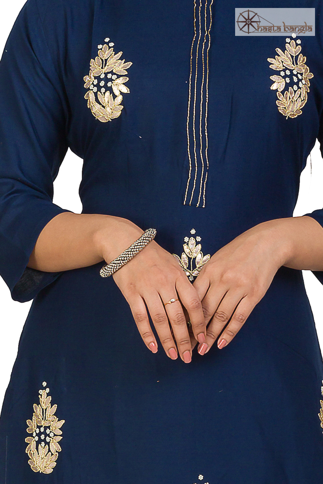 Gota Patti & Moti Hand Embroidery Cotton Kurti - Customized Sizes Xs To Xxxl, Navy Blue Color | Breathable Fabric, Suitable For Rainy, Spring, Summer, And Winter Seasons, Ideal For Casual And Daily Wear