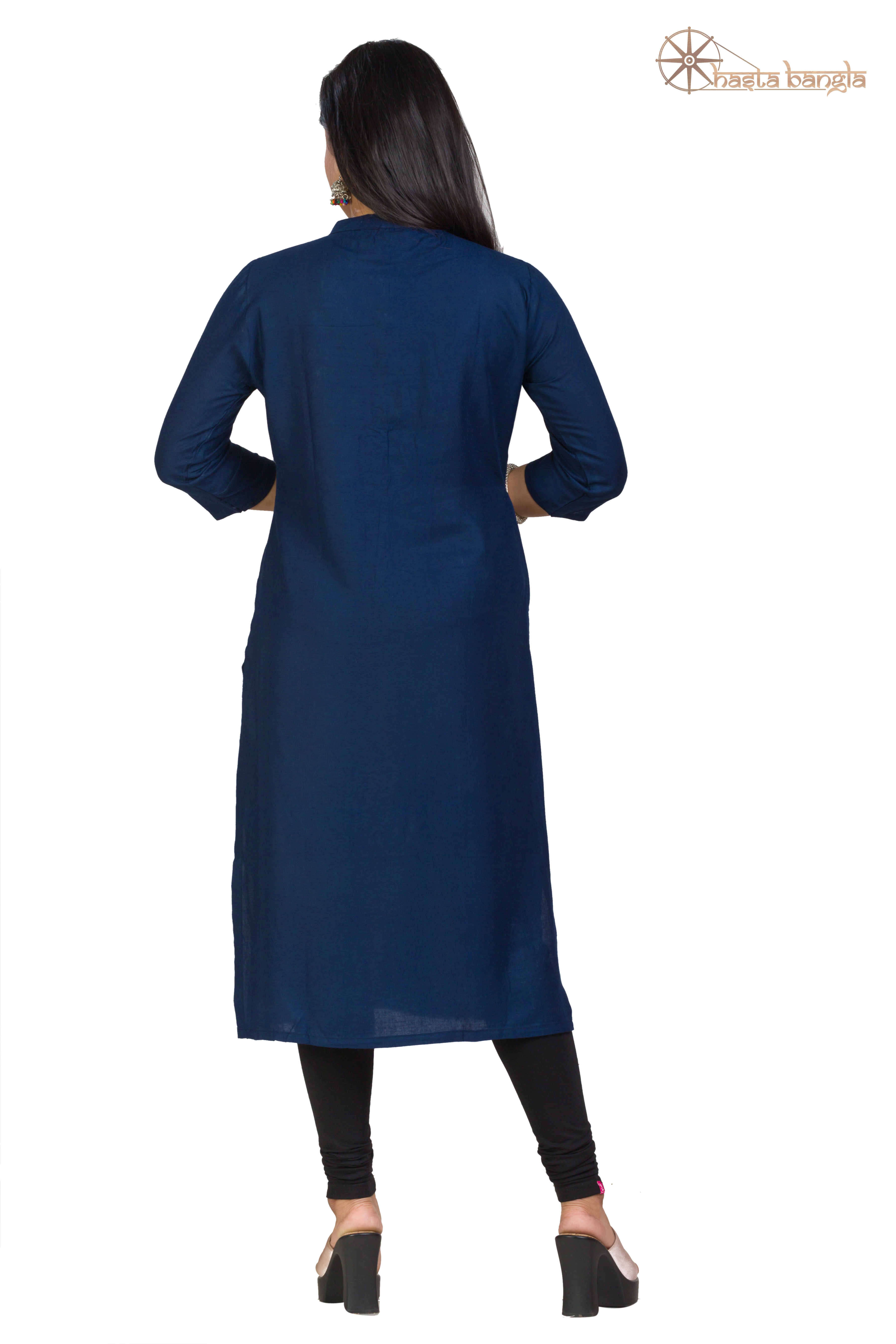 Gota Patti & Moti Hand Embroidery Cotton Kurti - Customized Sizes Xs To Xxxl, Navy Blue Color | Breathable Fabric, Suitable For Rainy, Spring, Summer, And Winter Seasons, Ideal For Casual And Daily Wear