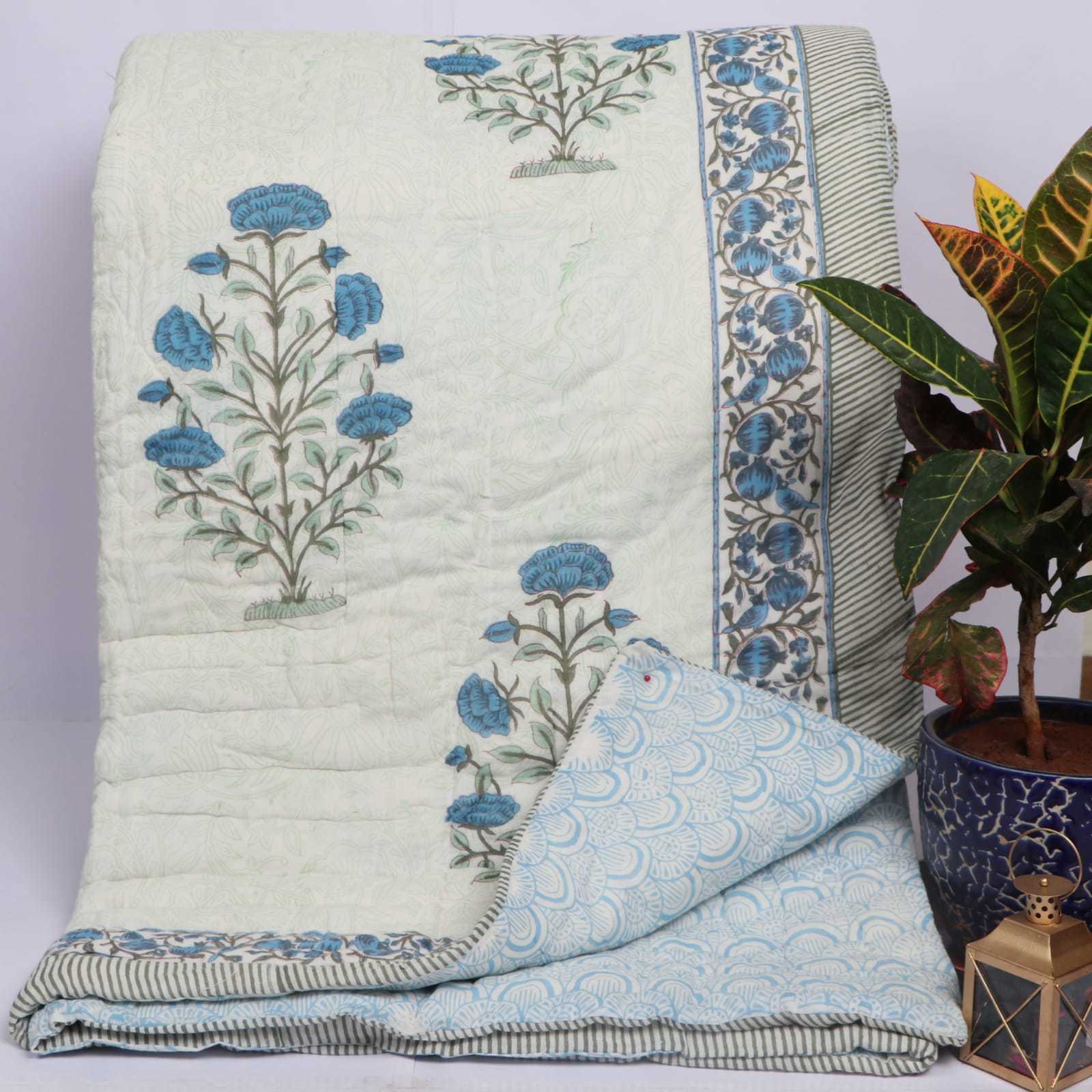 Hand Block Printed Cotton Fine Quilts - 100% Cotton, Size 90x108 Inches | Handmade Soft Winter Quilt, Washable With 210 Thread Count