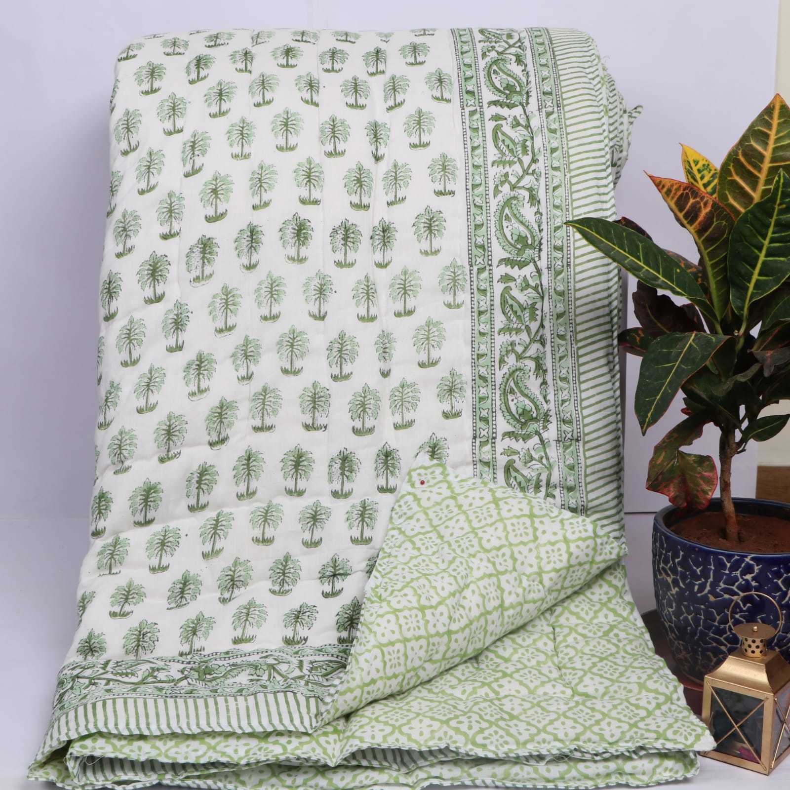 Hand Block Printed Cotton Fine Quilts - 100% Cotton, Size 90x108 Inches | Handmade Soft Winter Quilt, Washable With 210 Thread Count