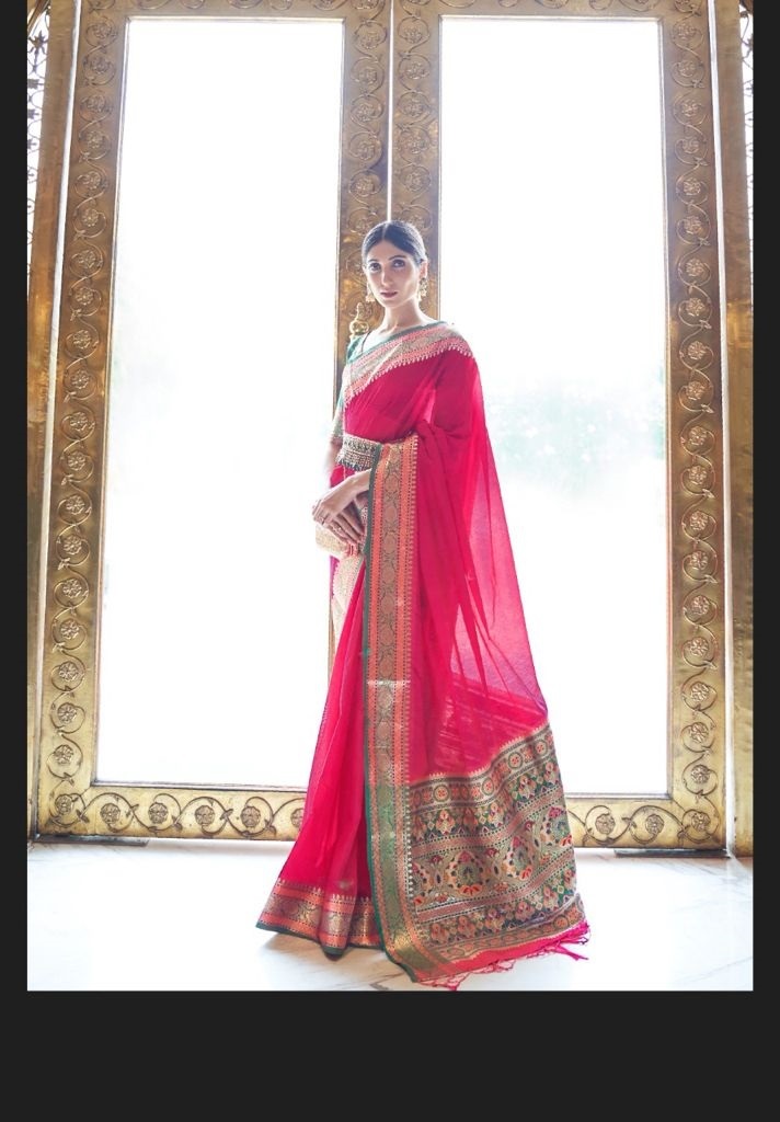 Silk Saree - Art Silk, Resam Embroidery | Red Embroidered Banarasi Style For Traditional Casual Wedding Wear