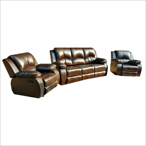 Indian Style Dark Brown Pure Leather Recliner Sofa Set