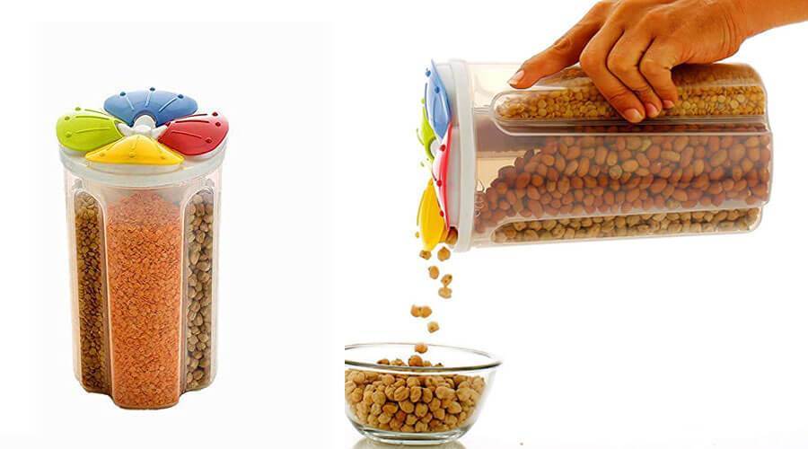 4 Section Container Jar 2200 Ml - Plastic Material, 2200 Ml Capacity, White Color | Versatile 4-in-1 Airtight Storage Solution