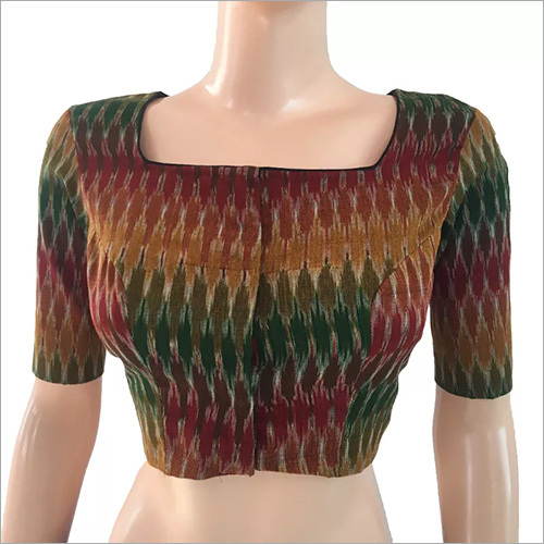 Washable Ladies Ikat Cotton Square Neck Blouse