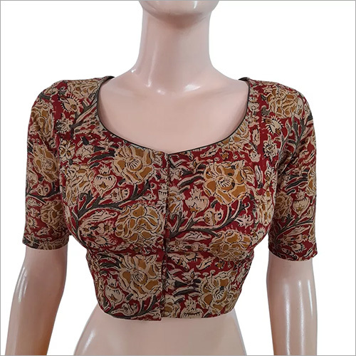 Beige-Rust Kalamkari Cotton Round Neck Blouse
