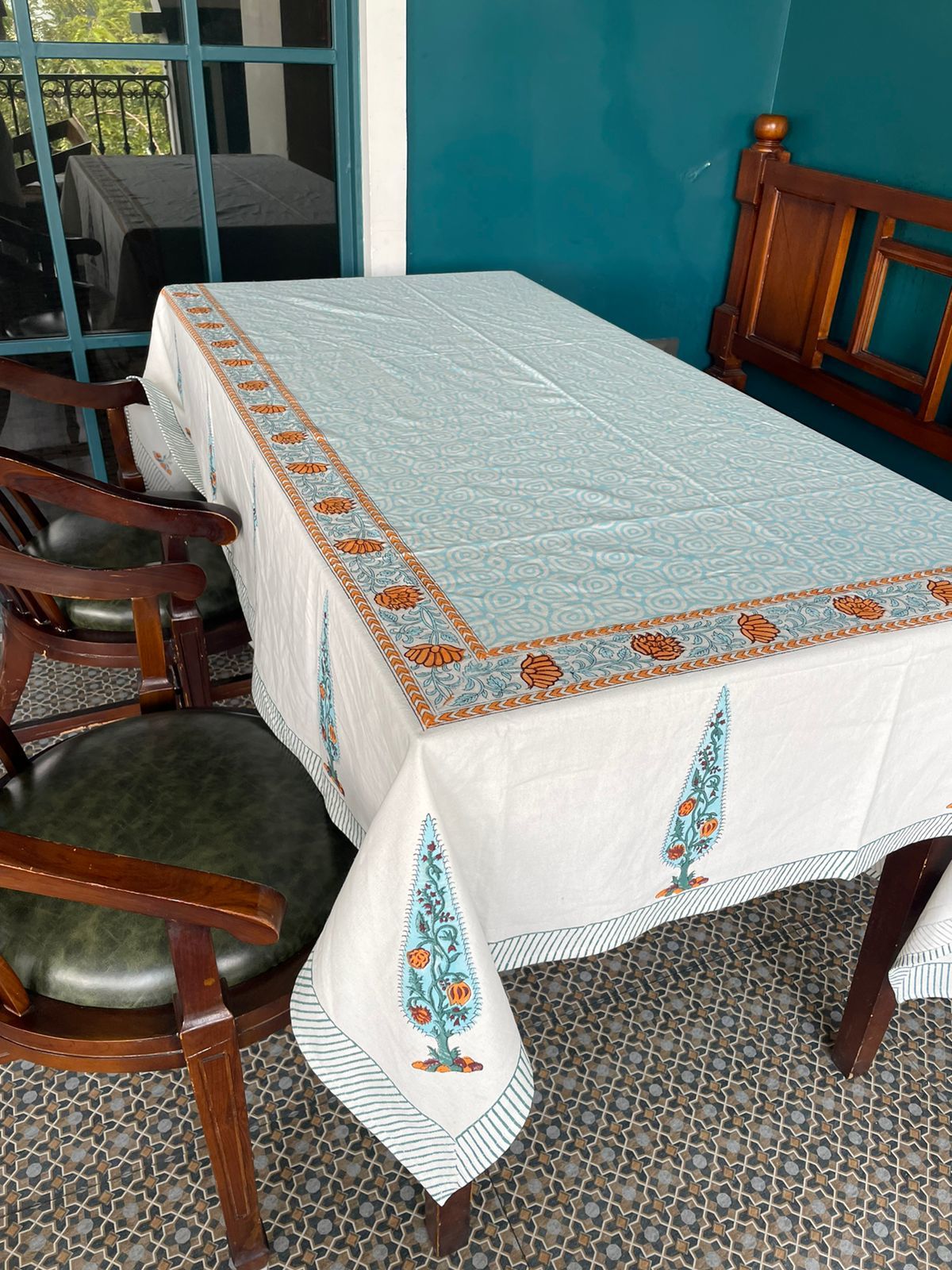 Hand Block Printed Cotton Table Cover - 60x90 Inches & 60x108 Inches | Multicolor, Handmade For Parties, Weddings, Banquets, Outdoor Use