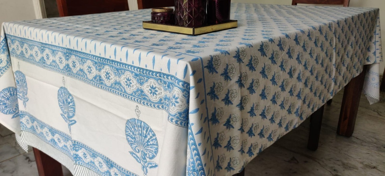 Hand Block Printed Cotton Table Cover - 60x90 Or 60x108 Inches | Multicolor, Handmade Design For Home, Hotel, Banquet, Party, And Outdoor Use