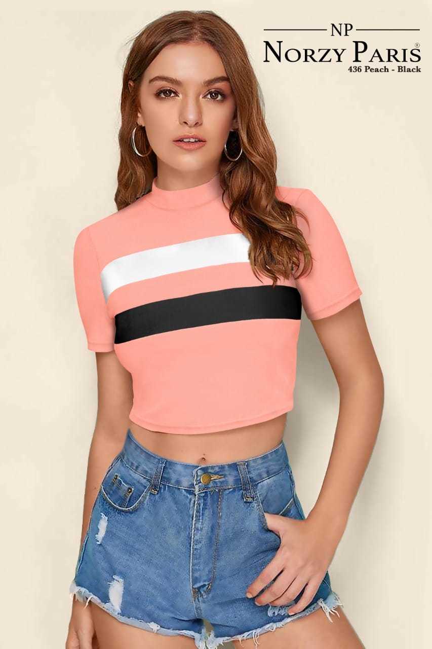 Norzy Paris Ladies Designer Trendy T-shirts - Knitting, Size: S, M, L, Xl, High Neck, Half Sleeves, 18 Inch Length, Plain Pattern, All Color Options