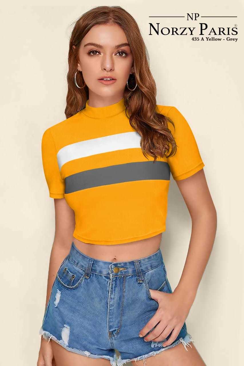 Norzy Paris Ladies Designer Trendy T-shirts - Knitting, Size: S, M, L, Xl, High Neck, Half Sleeves, 18 Inch Length, Plain Pattern, All Color Options