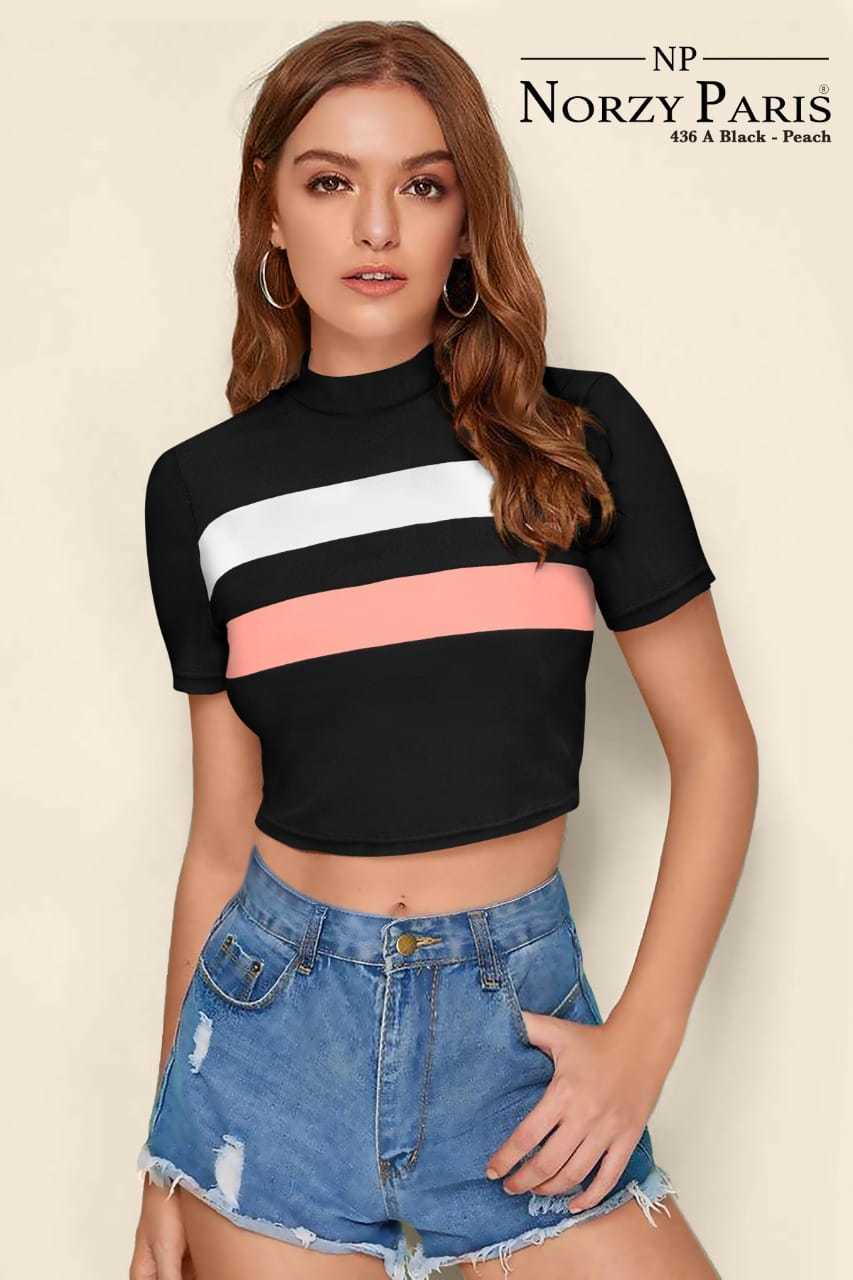 Norzy Paris Ladies Designer Trendy T-shirts - Knitting, Size: S, M, L, Xl, High Neck, Half Sleeves, 18 Inch Length, Plain Pattern, All Color Options