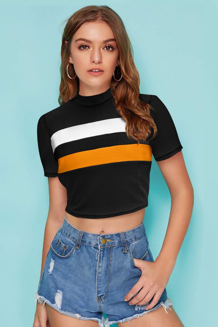 Norzy Paris Ladies Designer Trendy T-shirts - Knitting, Size: S, M, L, Xl, High Neck, Half Sleeves, 18 Inch Length, Plain Pattern, All Color Options