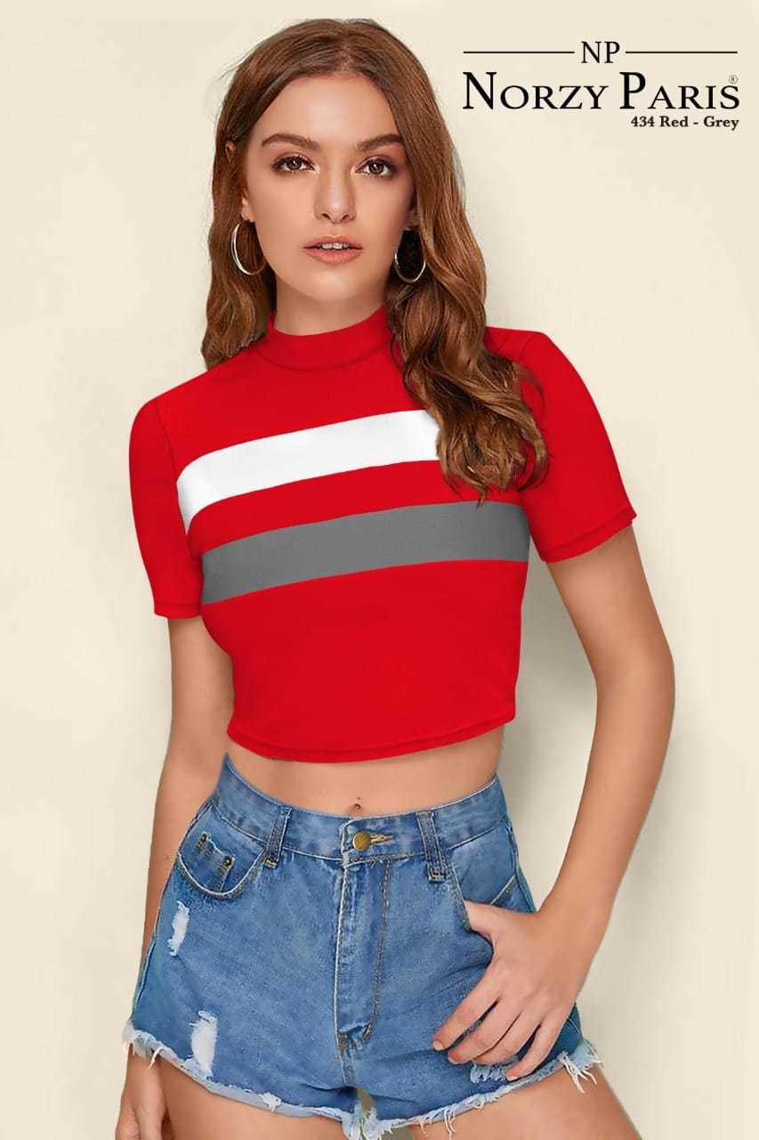 Norzy Paris Girls Fancy Crop Tops - Knitting Fabric, High Neck, Half Sleeves, Sizes: S, M, L, Xl, Length: 18 Inch | Plain Pattern, O-neck Style, All Colors Available