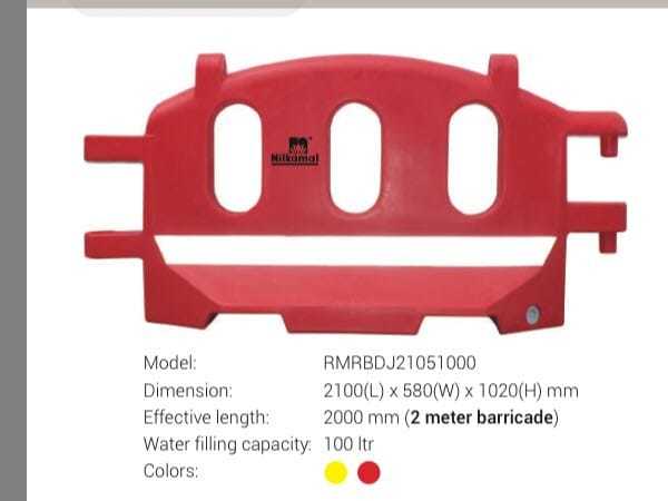Plastic Road Barriers - Plastic Material, 2100x580x1020 Cm Size, Bright Red Color | Durable Design For Safe Site Management