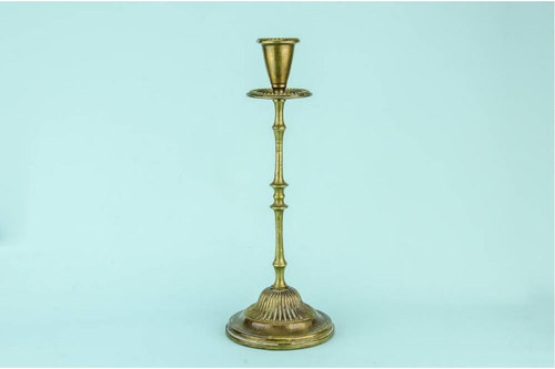 Brass Traditional Candle Holder - Handmade Brass, Tall Round-Base, Antique Brass Finish | Vintage Style, Durable Ornate Detailing, Freestanding Design