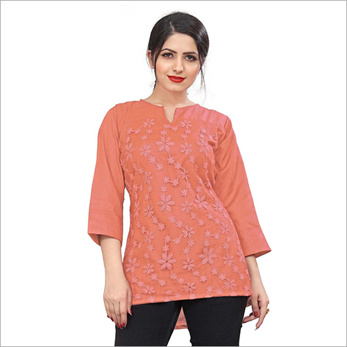Ladies Embroidered Top - Cotton Blend, Customized Sizes Available , All-season Patterned Design