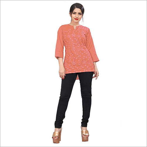 Ladies Embroidered Top - Cotton Blend, Customized Sizes Available , All-season Patterned Design