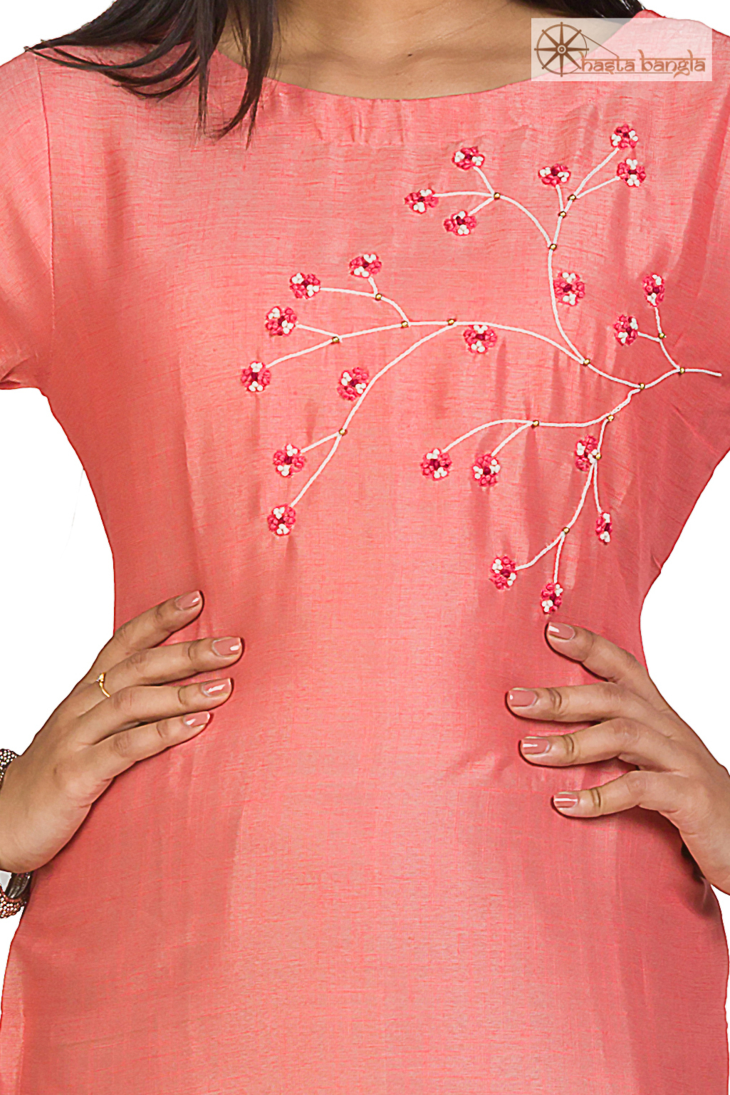Cotton Kurti Top - Zardosi Hand Embroidery , Customized Sizes Available In Pink For Every Season
