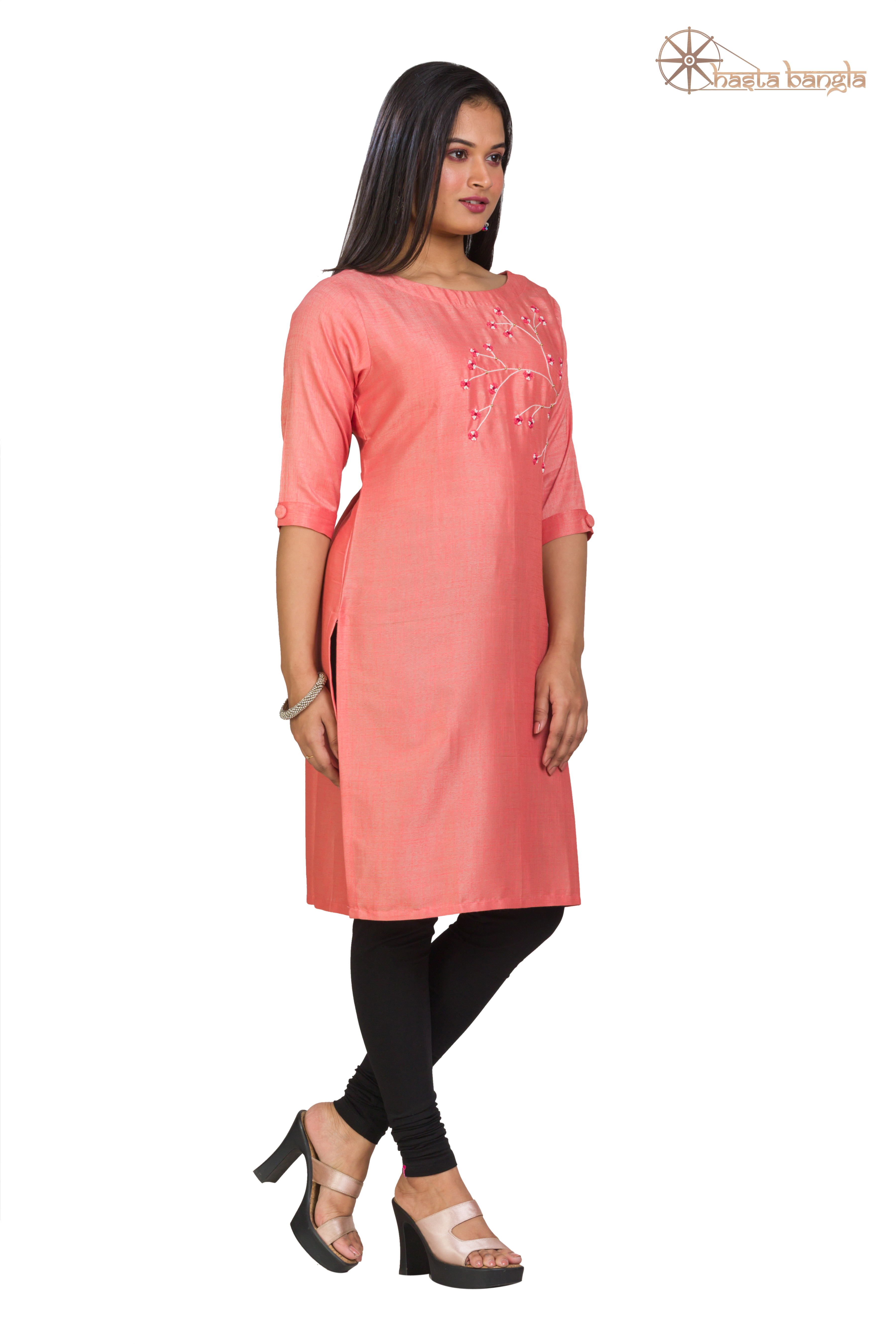 Cotton Kurti Top - Zardosi Hand Embroidery , Customized Sizes Available In Pink For Every Season