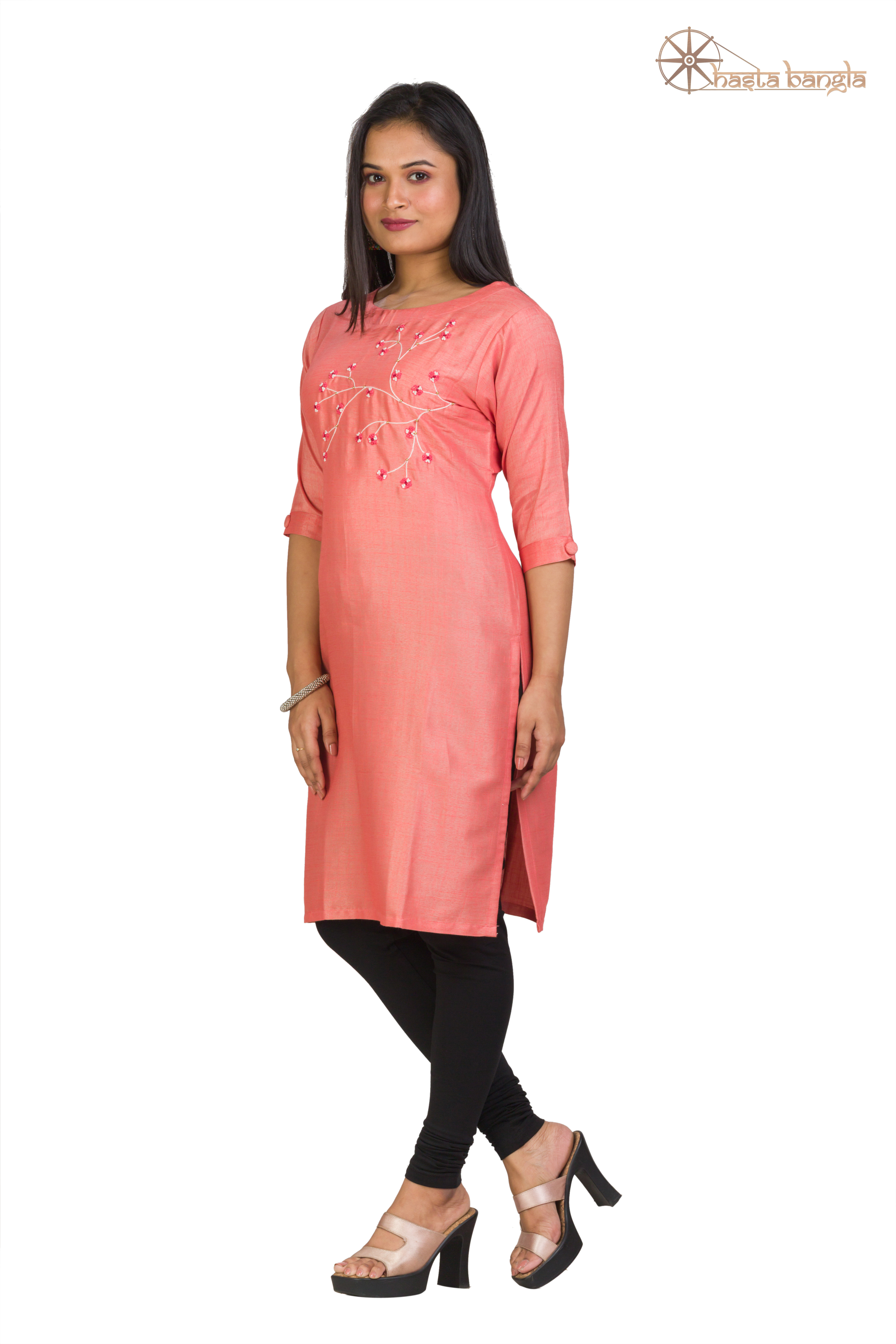 Cotton Kurti Top - Zardosi Hand Embroidery , Customized Sizes Available In Pink For Every Season