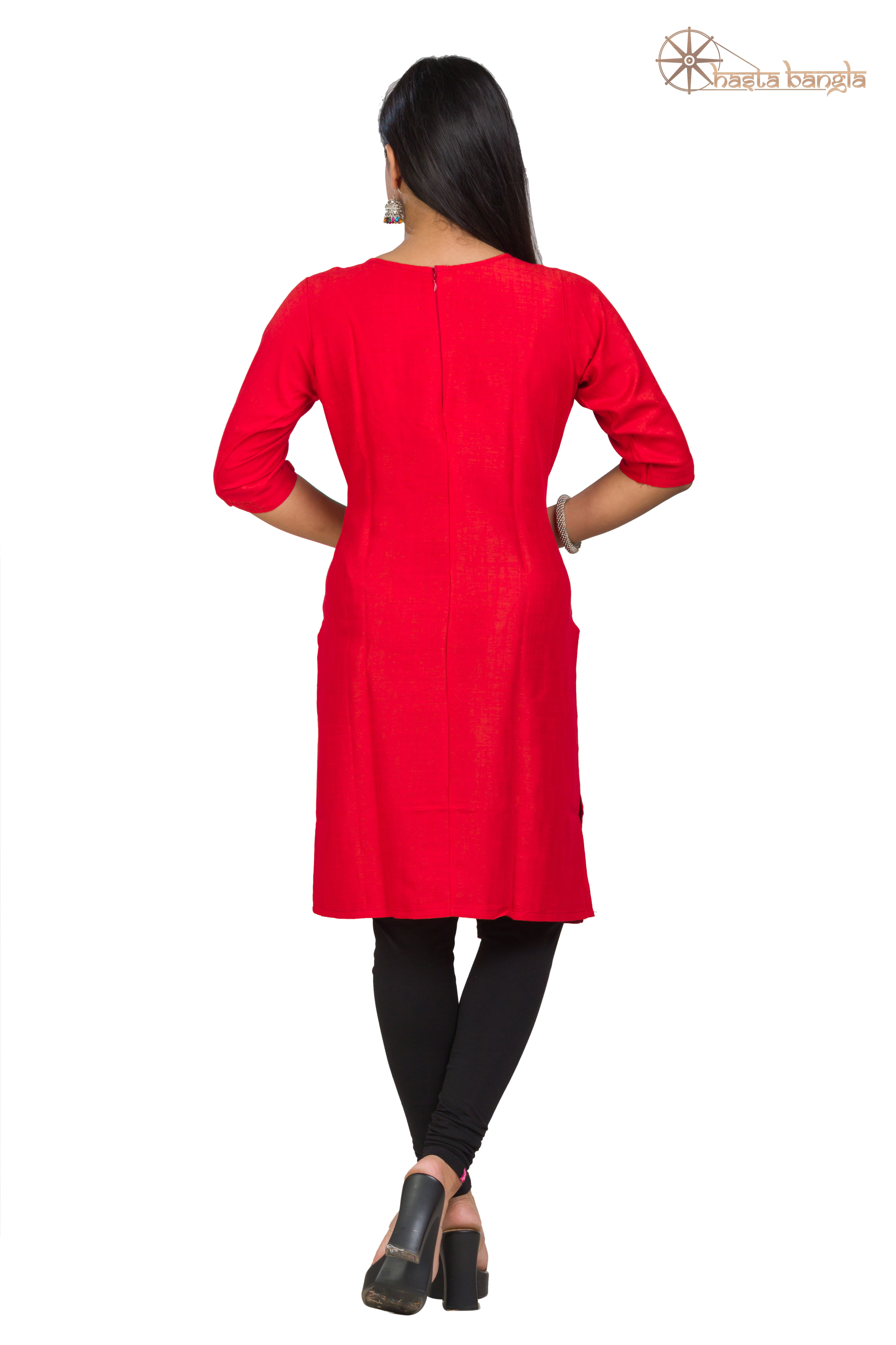 Cotton Kurti Top - Pure Cotton Customized Size Options Available Red Color Trendy Embroidered Design With Zardosi Hand Embroidery Breathable And Non-toxic For All Seasons