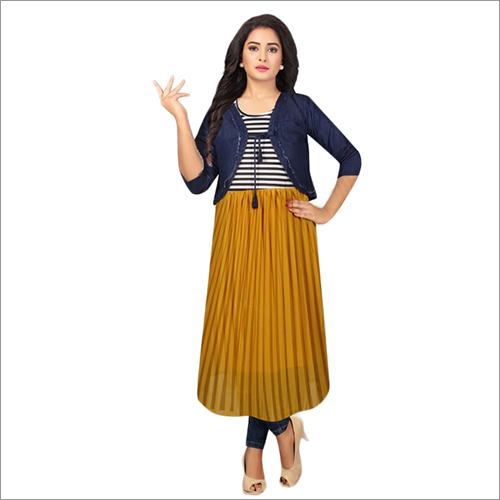 Washable Chiffon Georgette Platting With Denim Jacket