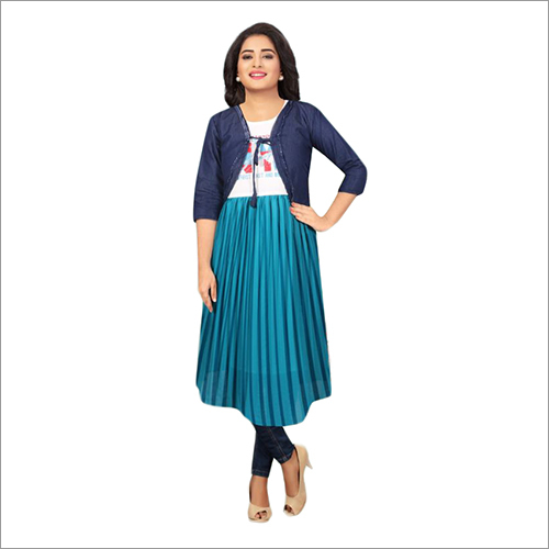 Washable Chiffon Georgette Platting With Denim Jacket