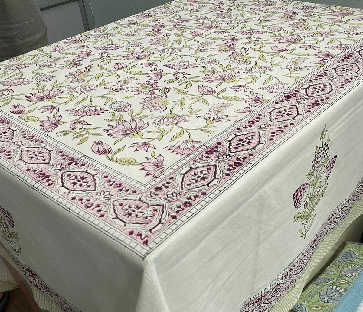 Hand Block Printed Cotton Table Cover - 60x90 Or 60x108 Inches | Multicolor, Handmade For Home, Hotel, Banquet, Wedding, Party, Outdoor Use