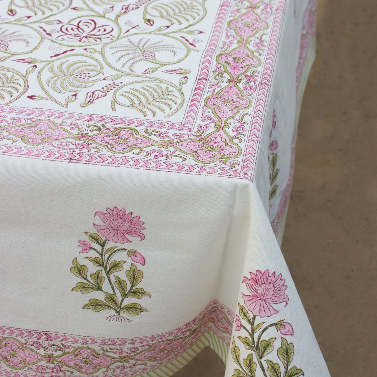 Hand Block Printed Cotton Table Cover - 60x90 Or 60x108 Inches | Multicolor, Handmade For Home, Hotel, Banquet, Wedding, Party, Outdoor Use