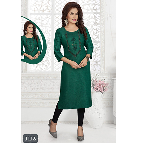ग्रीन लेडीज़ सॉफ्ट सिल्क कुर्ती