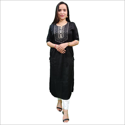 Breathable Cotton Astar Inside Silk Black Kurti