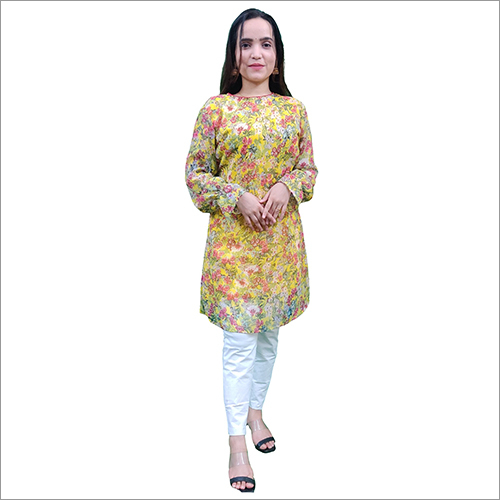 Yellow Ladies Fancy Chiffon Kurti