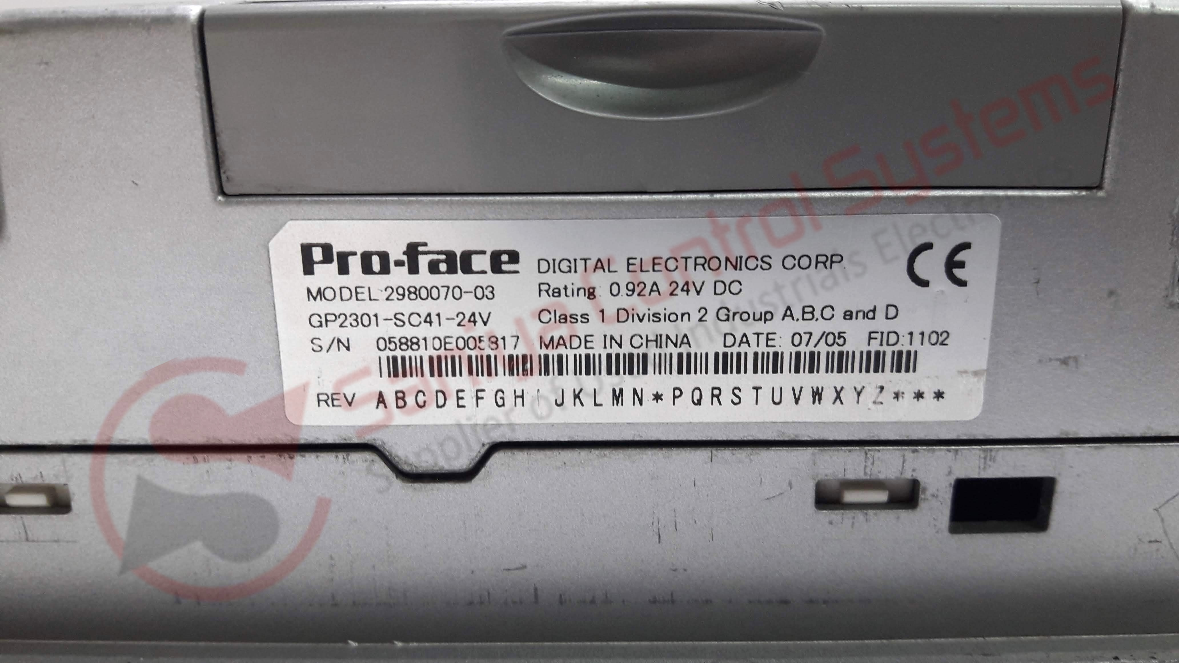その他 Proface Model 2980070-03 GP2301-SC41-24V Pro-face 2980070-03 Gp2301-sc41-24v 0.92 A 24v Dc Interface