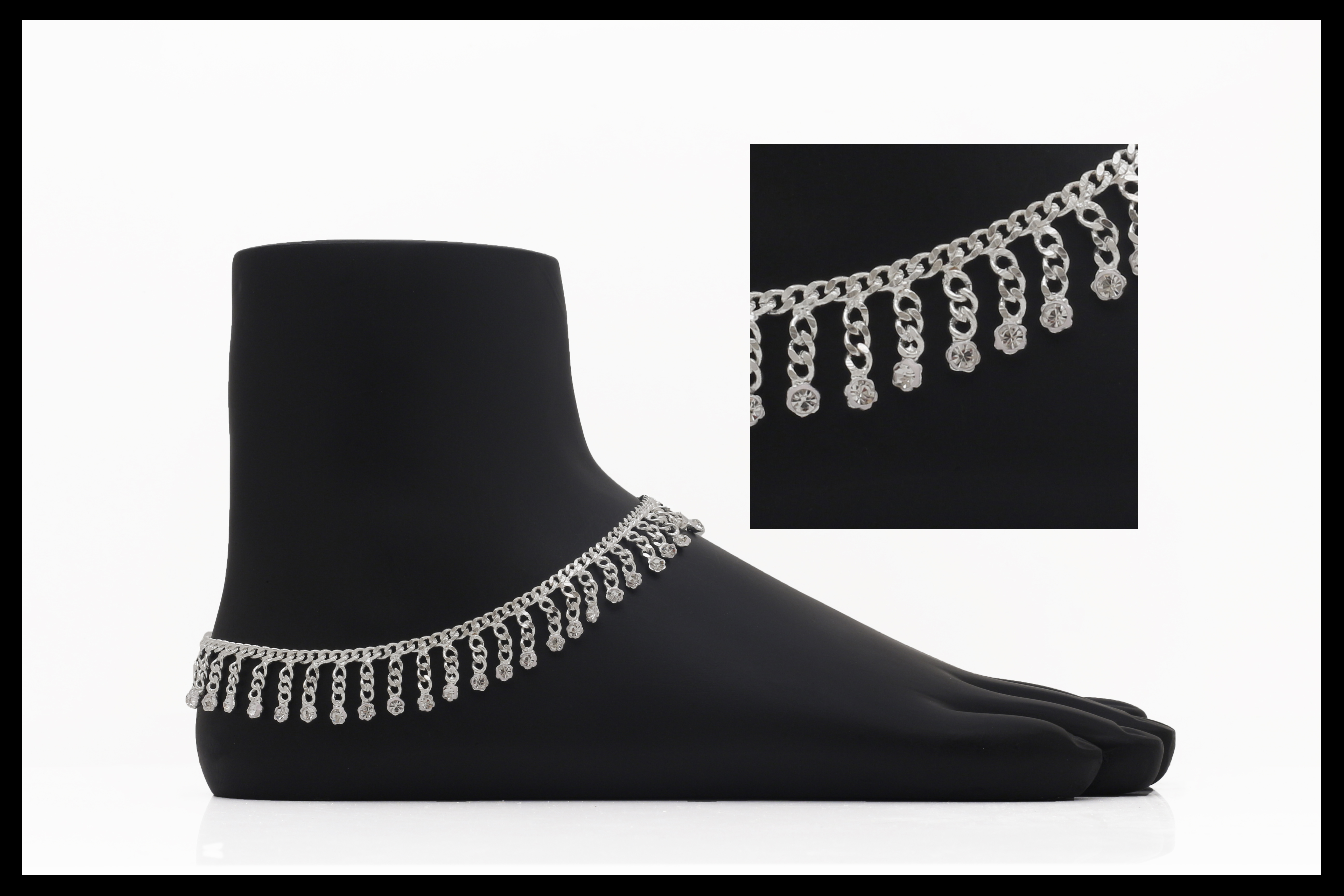 Silver Plated Traditional Anklets - Silver Plated, Any Size | Perfect For Anniversary, Engagement, Gift, Wedding, And Party Celebrations