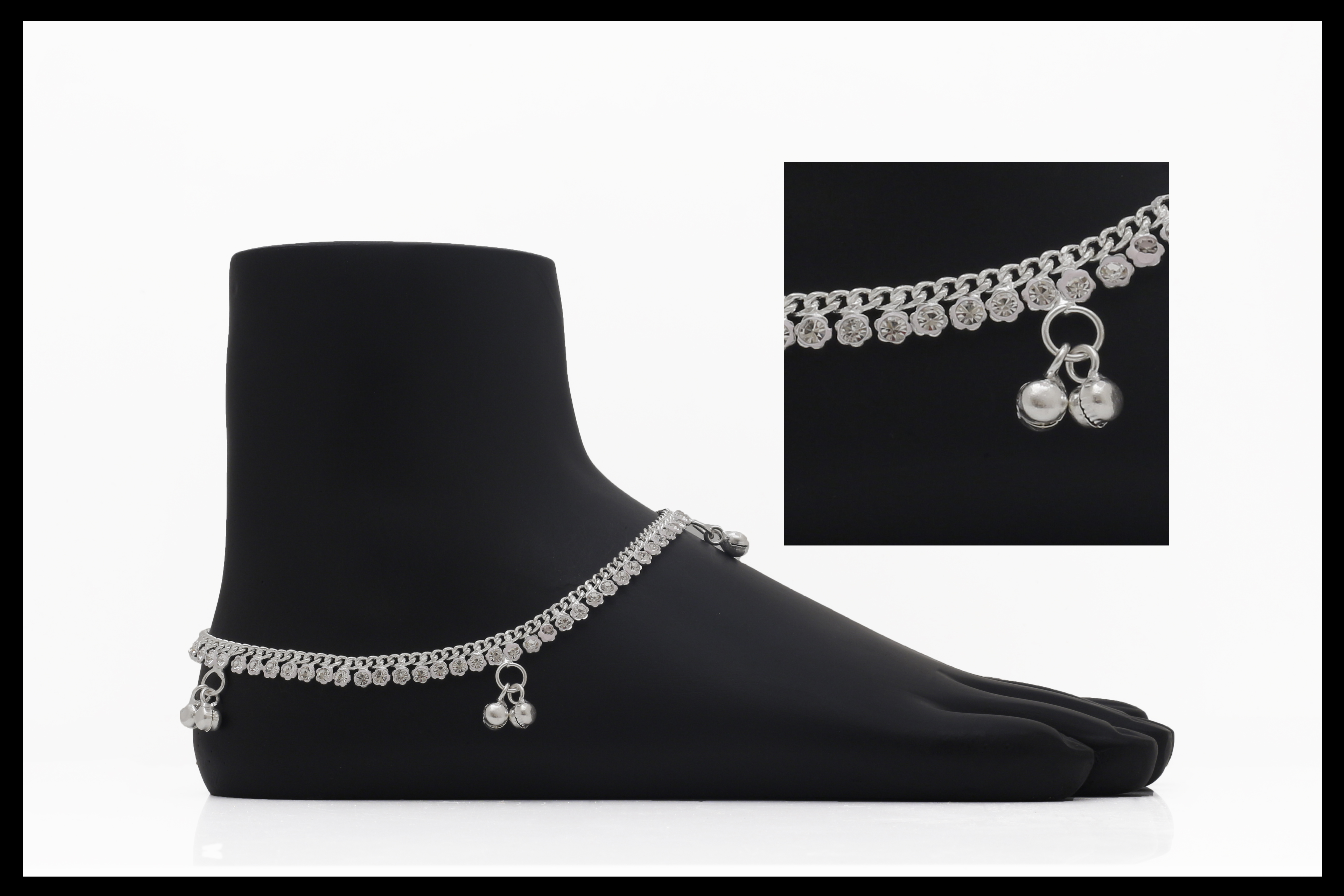 Silver Plated Traditional Anklets - Silver Plated, Any Size | Perfect For Anniversary, Engagement, Gift, Wedding, And Party Celebrations