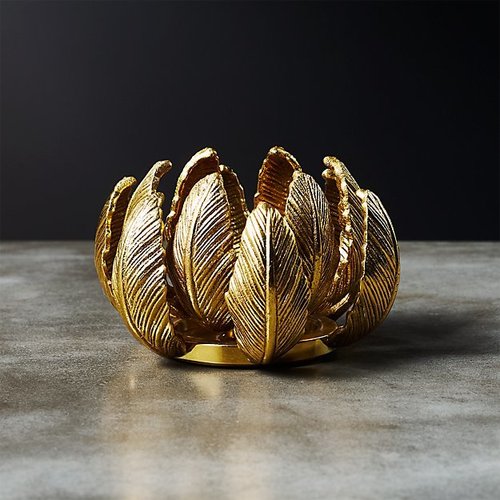 पीतल के कमल के आकार का पत्ता उत्कीर्ण छोटा मोमबत्ती होल्डर