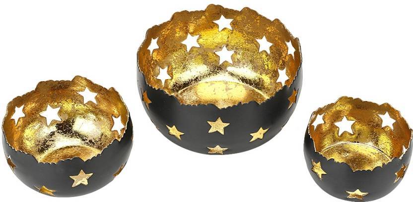 Decorative Candle Holder - Metal Brass, Twin Holder Design With Round Base, Vibrant Colors & Attractive Patterns, Polished Finish