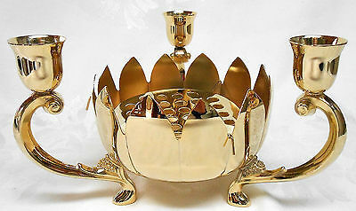 Brass Lotus With Three Side Candle Holder