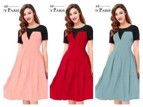 NORZY PARIS Designer Dress - Ajanta Fabric (95% Polyester, 5% Spandex), Sizes S-XL, Available in Maroon, Peach, Pista, Full Stitched, Casual Wear