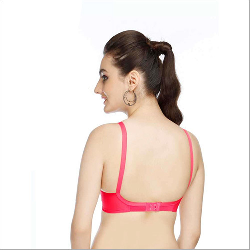 Ladies Round Stitch Center Elastic Woven Bra - Cotton Blend, All Sizes | Pink Color, Plain Pattern For Women