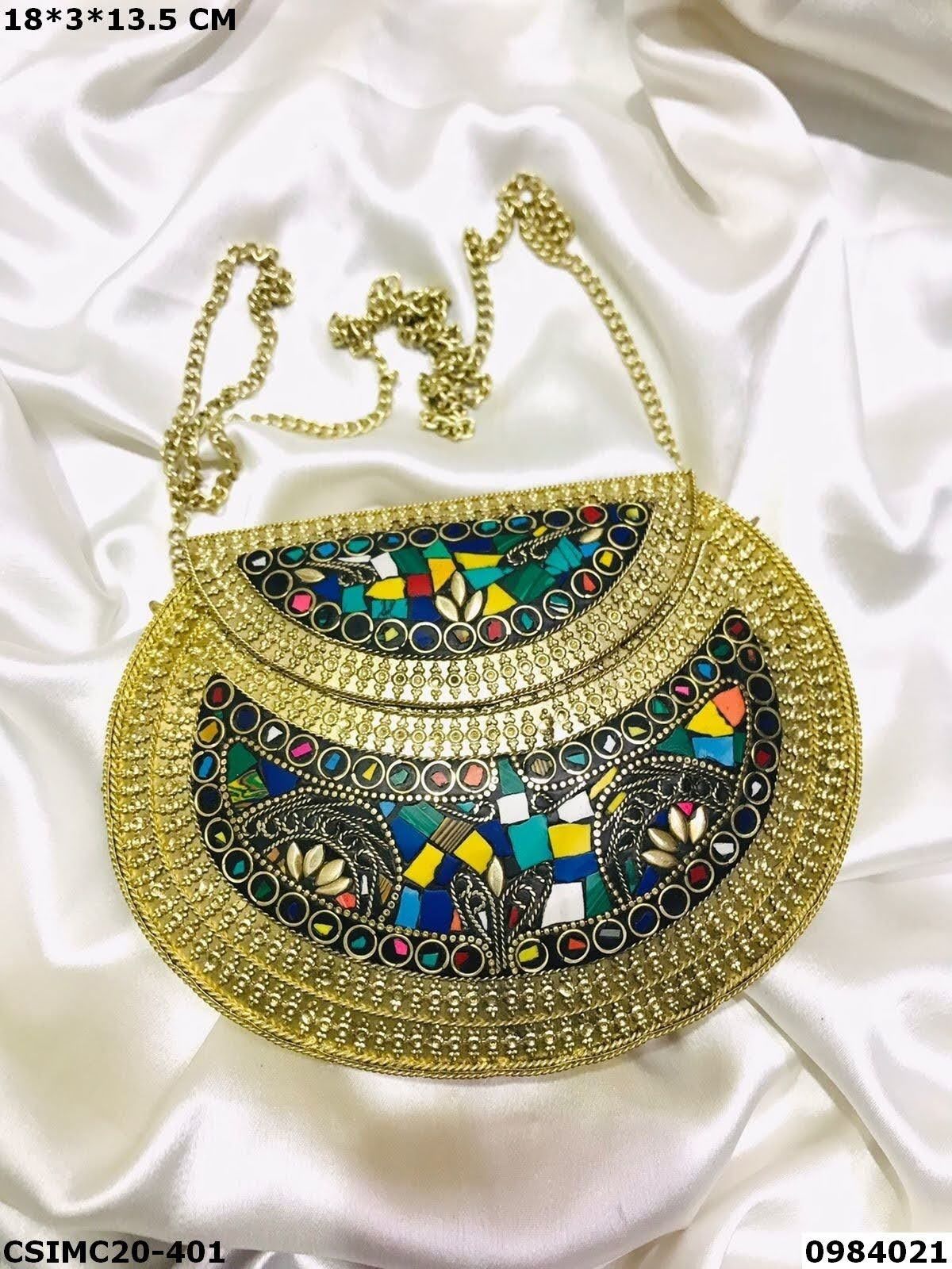 Mosaic Clutch Bag - Hand Inlaid Metal, Multi-color Design | Soft Fabric Interior, Break-proof Protection For Fragile Items