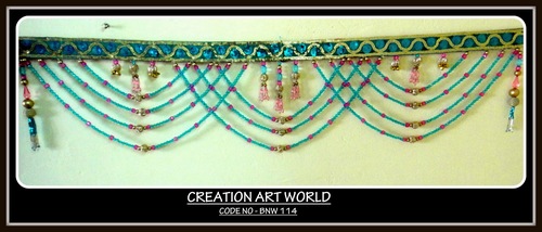 Bandhanwar Door Hanging - Beaded Material, Curved Shape, Teal Color | Traditional Style, Festive Occasion