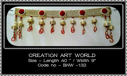 Bandhanwar Door Hanging - Fabric & Metal, 40"x9" Gold Floral Design for Festivals